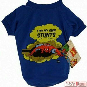 New Dog Puppy L LARGE Marvel Spiderman I do my own stunt blue Tshirt Top
